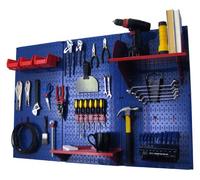 Wall Control - Tablero perforado organizador, 1,2 m Tablero perforado de metal para almacenamiento de herramientas estándar, con tablero de herramientas azul y accesorios rojos