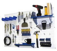Wall Control - Tablero perforado organizador, 1,2 m Tablero perforado de metal para almacenamiento de herramientas estándar, con tablero de herramientas blanco y accesorios azules
