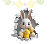 Wall Decals | 2D Cute Removable Adhesive Wallpaper,Hole Break Design Bunny Egg Pattern Easter Wall Sticker - For Bathroom Classroom Preschool Playing Room Bedroom School Easter Decor