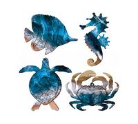 Wall Decor 4 Pieces Wood Outdoor Coastal Wall Art Ocean Beach Sand Dollars Decor Wooden Art Teal Wall Decor for Home Bathroom Decor