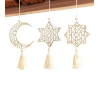 Wall Decor, Decorative Pendant, 20x20x5cm, Set of 3 Wooden Moon Star Pendants, Hollow Islamics Art Ornaments for Wall, Living Room, Bedroom, Decoration