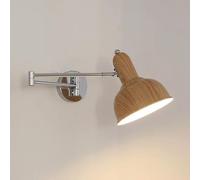 Wall Light Arm Metal Wall Light with Wood Grain Finish Metal Shade Adjustable Swing Wall Lamp Antique Chrome Finished Bedroom Reading Lights Industrial Lighting Fixtures