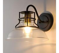 Wall Light Farmhouse Wall Sconces Indoor with Clear Glass Shade, Gooseneck Barn Light Vintage Wall Lamp, Gold and Black Wall Sconce Over Kitchen Sink, for Bathroom Porch Kitchen Li