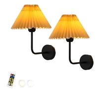 Wall Light Wall Sconces Set of Two Operated LED Wireless Wall Light with Pleated White Shade Rechargeable Bedside Wall Lamp Dimmable for Bedroom Living Room Hallway (Color