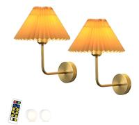 Wall Light Wall Sconces Set of Two Operated LED Wireless Wall Light with Pleated White Shade Rechargeable Bedside Wall Lamp Dimmable for Bedroom Living Room Hallway (Color