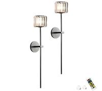 Wall Lights Extra Long Wall Sconces Lighting Operated Set of Two,Non Hardwired Wall Lights with Remote, Crystal Wall Lamp Fixture Indoor Decor for Bedroom Living Room