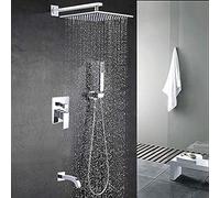 Wall Mount Concealed Shower Set Faucets Square Chrome Rainfall Shower Head Faucet with Handheld Shower Sprayer Mixer Tap-16 Inch,8 Inch,Shower Faucet Set
