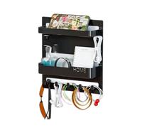 Wall Mount Floating Shelf - Stick Wall Rack, Storage Organizer Tray | Walls Mounted Hook Shelfs, Space Saving Bedside Shelf with Hooks, Cable Clips Aesthetic Walsl Shelves for Kitchen Bathroom Room