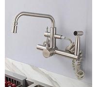 Wall Mount Kitchen faucets, Multi-Function Pull-out Spray Gun, 304 Stainless Steel, Wall-Mounted, Hot and Cold Water Faucet, Sink Sink Sink Laundry Pool-Seven-Word Tube Double Water