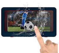 Wall Mount Shower Phone Holder Bathroom Case Mount Shelf, Punch-Free Waterproof Anti-Fog Touch Screen Wall Mount Phone Holder for Shower Bathroom Mirror Bathtub (Blue)