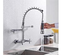 Wall Mount Spring Basin Kitchen Faucet Pull Down Hot Cold Water Kitchen Sink Mixer Tap Dual Handle Two Swivel Spout Basin Tap