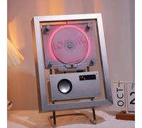 Wall Mountable CD Player with Speakers, Music Frame CD Player, LED Screen, Ambient Lighting, Remote Control, Bluetooth/3.5mm AUX Output, for Home Office Gallery(Silver)