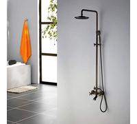 Wall-Mounted 8 Inch Top Spray Shower Faucet Ceramic Valve Antique Brass Shower System Bathroom Rainfall with Spray Shower Brass Faucet Set, B