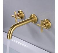 Wall Mounted Basin Mixer Tap, Brass Basin Mixer Tap, 360° Swivel, Cross Handle, Three-Hole Wall-Mounted Basin Faucet, Brushed Gold, Conjoined