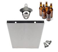 Wall-Mounted Bottle Opener With Bottle Cap Storage Box - Rust-Resistant Zinc Alloy Stainless Steel Beer Opener | Modern Silver Beer Openêr, Built-in Cap Catcher For Home, Bar