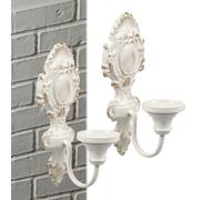 Wall Mounted Candle Holders - Vintage Iron Sconces, Set of 2 | 26.7x15cm Size | Gothic Ornate Carved Metal Sconce | Heavy Duty Iron Bracket for Pillar Candles Living Room Entryway