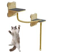 Wall Mounted Cat Furniture, Space Saving Cat Shelves Tower, Natural Wood Perch Tree with Scratching Post and Climbing Stairs for Window, Indoor Outdoor Home Play, Wood, Cotton Rope
