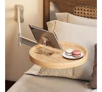 Wall-Mounted Desk Small Round Table, Folding Table Wall Mounted Small Round Tray, 11.8in Fold Down Tables Bedside Folding Coffee Tables with 180° Rotation Foldable Coffee Tabless (Original Wood Color)