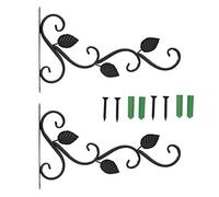 Wall Mounted Flower Pot Hanger | 2 Pack Iron Plant Holder for Garden/Patio/Balcony | European Style Decorative Hook for Baskets & Bird Feeders (Negra)