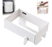 Wall-Mounted Foldable Trash Bag Holder with Magnetic Closure - No-Drill Adhesive Mount for Easy Installation on Cabinet and Door, Space-Saving Design, for Kitchen and Small Space (White)