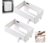 Wall-Mounted Foldable Trash Bag Holder with Magnetic Closure - No-Drill Adhesive Mount for Easy Installation on Cabinet and Door, Space-Saving Design, for Kitchen and Small Space (White-2Pcs)