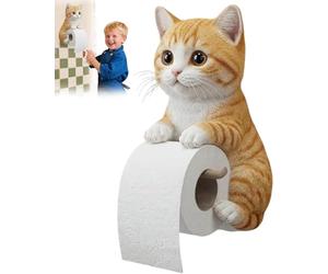 Wall Mounted Funny Cat Toilet Roll Holder, Cat Toilet Roll Holder,Cat Toilet Paper Stand, Cute Resin Dispenser Animal Wall Mounted Roll Rack Kitchen Statue for Bathroom Decor Restroom Kitchen-D