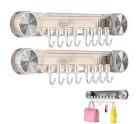 Wall Mounted Inline Vacuum Hooks, No Hole Punching & Waterproof, Large Curved Hooks, Removable and Reusable Design, for Kitchen, Bedroom, Bathroom (2*Transparent white)