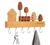 Wall Mounted Key Holder - Wooden Key Rack With 6 Hooks And Tray | Rustic Farmhouse Entryway Organizer, Keys Hanger For Hallway, Office, Bedroom, Mudroom, Mail Storage, Decorative Home Wall Shelf