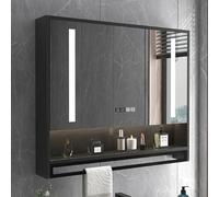 Wall Mounted LED Bathroom Vanity Mirror with Storage Smart Medicine Cabinet with Defogger Stepless Dimming Makeup Mirror Time Display for Ultimate Convenience