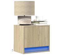 Wall Mounted LED Night Stands Set of 2 Sonoma Oak Floating Bedside Tables with RGB Lights, 1 Drawer Space Saving Modern Bedroom Furniture for Small Spaces