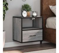 Wall Mounted Nightstand Set of 2, Floating Bedside Table with Drawer and Shelf, Sonoma Grey Engineered Wood & Metal, Space Saving Design 40x31x39.5cm for Bedroom, Living Room