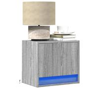 Wall Mounted Nightstand with LED Lights 2 Pack Gray Sonoma - Modern Floating Bedside Table with USB Port, RGB Color Changing Lights, Storage Drawer for Bedroom, Living Room