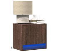 Wall Mounted Nightstand with LED Lights 2 Pack, Oak Brown Floating Bedside Table with USB Port, RGB Color Changing Lights, 1 Drawer for Bedroom, Living Room, Space Saving Modern Design