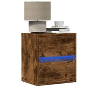 Wall Mounted Nightstand with LED Lights 2 Pack Smoked Oak Floating Bedside Table with RGB Lighting 2 Drawers Space Saving Modern Bedroom Furniture