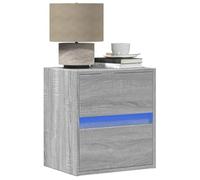 Wall Mounted Nightstand with LED Lights, 2 Pack Sonoma Gray Floating Bedside Table, RGB Color Changing, 2 Drawers Space Saving Design for Bedroom, Modern Wooden Shelf