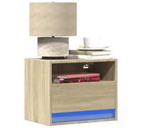 Wall Mounted Nightstand with LED Lights, Sonoma Oak Floating Bedside Table, RGB Color Changing, 1 Drawer Storage Shelf for Bedroom, Modern Space Saving Design