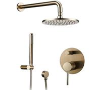 Wall Mounted Shower Taps Bathroom Bath Brushed Gold Shower Faucet System Set Brass Diverter Mixer Tap Set 8-12\