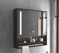 Wall Mounted Smart Bathroom Vanity Mirror with LED Defogger Stepless Dimming Storage Medicine Cabinet Time Display Makeup & Grooming Solution