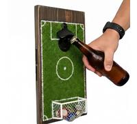 Wall Mounted Soccer Field Bottle Opener with Cap Catcher Net, Wooden Beer Opener Decor for Man Cave Home Bar Patio and Garage, Soccer Fan Gift for Men, Sports Party Game Room Accessory