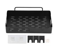 Wall Mounted Storage Rack | No - Hole Stainless Steel Mesh Base with 3 Hooks | Organizer for Kitchen/Bathroom/Office | 24.5x14.3x6.7cm (Negra)