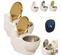 Wall-Mounted Toilet-Shaped Cat Bowl, Novelty Raised Food and Water Bowls, Toilet Shaped Cats WaterBowl, Non-Spill Pet Food Dish, Space-Saving for Cat Drink More Water (2*Gold)