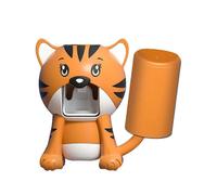 Wall-mounted Toothpaste Dispenser with Cup Tiger Shape Children Automatic Cartoon Toothpaste Squeezer Bathroom Accessories yellow