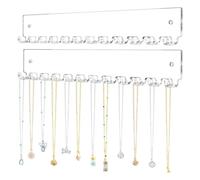 Wall Necklace Organizer, Acrylic Jewelry Hanger, Hook Clear Necklaces Rack, Easy Install Display Holder for Rings Bangles Bracelets, Closet, Bedroom, Vanity, Bathroom, Dorm, 31.3/11/4.3 Inches