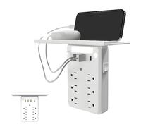 Wall Outlet Extender with Shelf Night Light - 11-in-1 Space Saver: 6 AC Outlets, 3 USB-A & 1 USB-C Ports, Flat Plug Design, Overload Protection for Bedroom/Kitchen