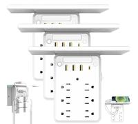Wall Outlet Extender with Shelf Night Light, 9 en 1 Electrical Smart Devices Charging Shelf Multi Plug Power Socket Expander Essentials Gadgets with Nightlight for Home Dorm Bathroom