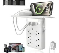 Wall Outlet Extender with Shelf Night Light, 9 en 1 Electrical Smart Devices Charging Shelf Multi Plug Power Socket Expander Essentials Gadgets with Nightlight for Home Dorm Bathroom