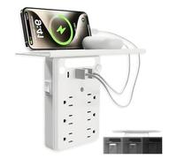Wall Outlet Extender with Shelf Night Light, 9-in-1 Multi Plug Outlet Expander with 6 AC Ports, USB C & USB A Charging, Smart LED Sensor, Surge Protector for Home Dorm Bathroom Trave(1pc)