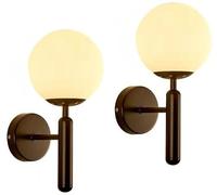 Wall Sconce Light Set of 2,Led Remote Control Operated Indoor Wireless Metal Wall Light Fixture, Golden Globe Glass Wall Lamp for Bedside Bedroom Bathroom Loft Wall