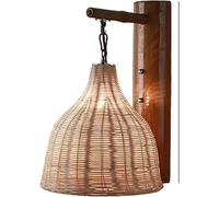 Wall Sconces,Industrial Hand-Woven Rattan Lampshade Hanging Wall Lamp with Base, Farmhouse Rustic Wall Mounted Light Decoration for Living Room Bedroom Corridor Lantern(10.2 * 10