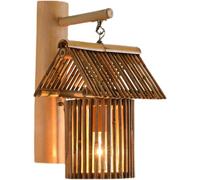 Wall Sconces,Industrial Hand-Woven Rattan Lampshade Hanging Wall Lamp with Base,Farmhouse Rustic Wall Mounted Light Decoration for Kitchen Island,Living Room,Bedroom, 11 * 15.3in(8.6 * 14